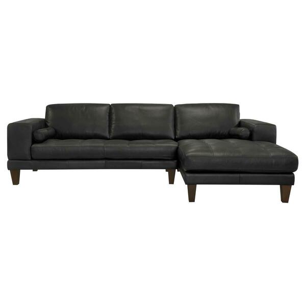 Armen Living 34.63 X 0.25 X 36.63 In. Wynne Contemporary Sectional, Genuine Black Leather With Brown Wood Legs LCWYSEBLACK